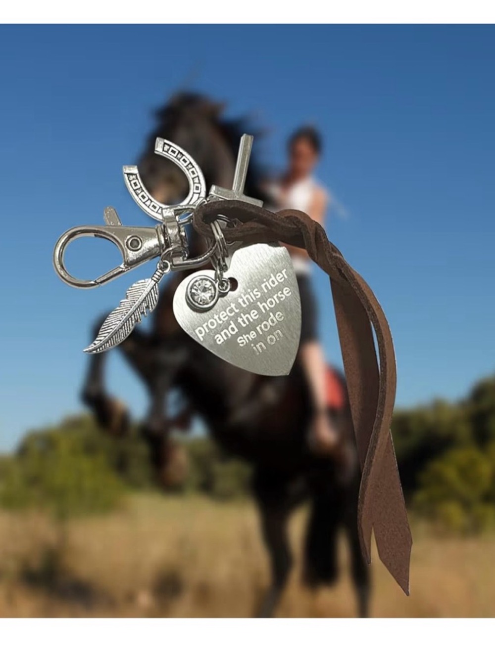 Protect This Rider and The Horse She Rode in On-Saddle Charm, Saddle Heart Charm